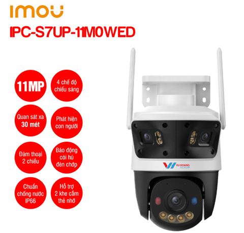 Camera IP Wifi 11MP IPC-S7UP-11M0WED (3 mắt Camera rời ngoài trời | 2 mắt 3Mb cố định + 1 mắt 5Mb xoay 355 độ | Đàm thoại 2 chiều)