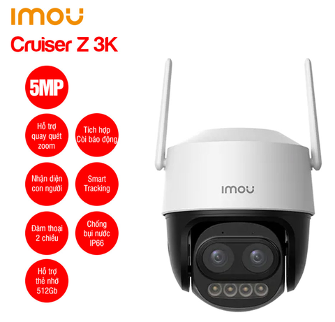 Camera IP Wifi 5MP quay quét zoom IPC-S7DP-5M0WEZ IMOU Cruiser Z 3K (ống kính 2.8mm, có màu có míc, đàm thoại 2 chiều, ngoài rời)