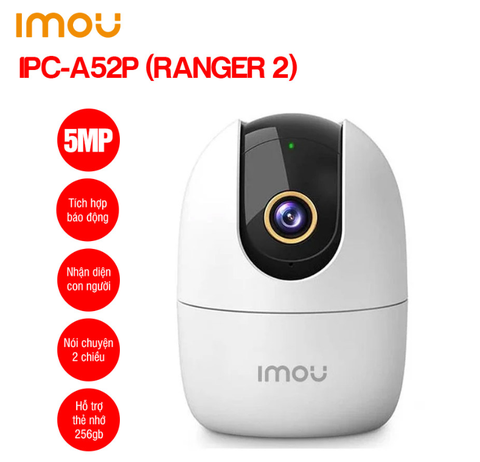 Camera IP Wifi 5MP 3K IMOU IPC-A52P (Ranger 2 5MP, ống kính 3.6mm, 360 độ, đàm thoại 2 chiều)