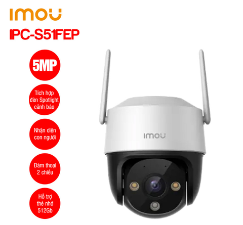 Camera IP WIFI 5MP iMOU Cruiser SE+ IPC-S51FEP (ống kính 3.6mm, quay 360 ngoài trời, Zoom số 8x, đàm thoại, phát hiện người, chuyển động)