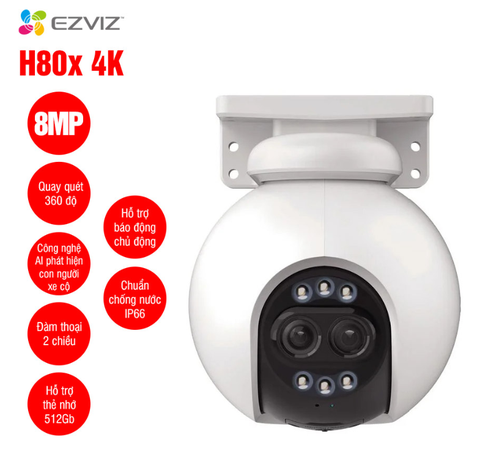 Camera WiFi quay quét EZVIZ H80x Dual 4K 10MP (8MP+2MP) Đàm thoại 2 chiều, có màu ban đêm 30m