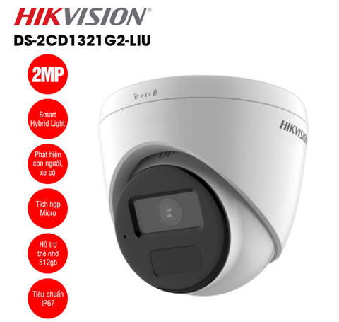 Camera IP 2MP bán cầu HIKVISION DS-2CD1321G2-LIU (Ống kính 2.8mm | Có míc | Chống nước)