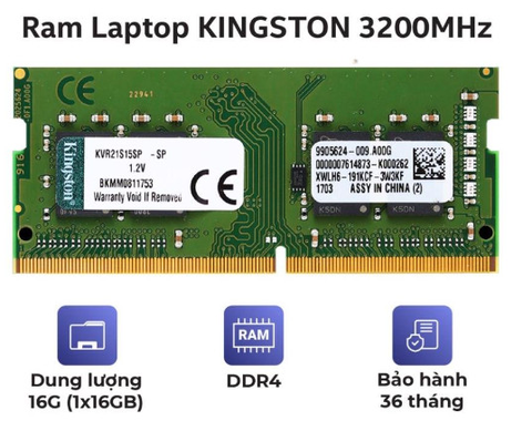 Ram Laptop 16GB DDR4 3200Mhz Kingston (KVR32S22S8/16) (1x16GB) Chính hãng bảo hành 36 tháng