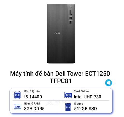 Bộ máy tính để bàn Dell Tower ECT1250 TFPC81 (i5-14400 | 8GB | 512GB SSD | KB Copilot | M | Win 11SL | Pro | Đen)