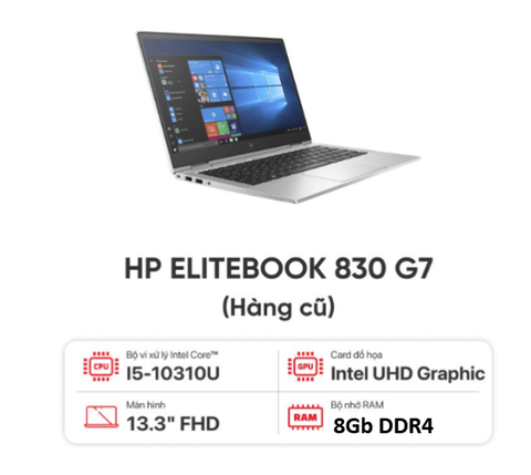 Laptop cũ [99%] HP Probook 830 G7 (i5-10210U | 8Gb | 256Gb | 13.3 inch FHD) Tặng túi + Chuột *BẢO HÀNH 03 THÁNG*
