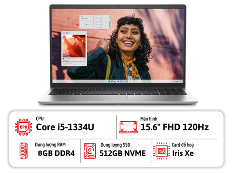 Laptop Dell DC15250 (i5-1334U | Ram 8GB DDR5 | SSD 512GB | VGa intel Màn 15.6FHD 120Hz | Win 11 Home | Office Home Bản Quyền | Nhựa Bạc | NKHB)
