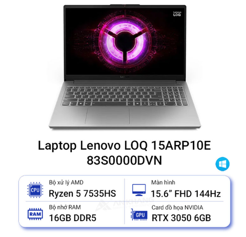 Laptop Lenovo Gaming LOQ Essential 15ARP10E - 83S0000DVN (R5 7535HS, 16GB, 512GB, RTX 3050 6GB, Full HD 144Hz, Win11)