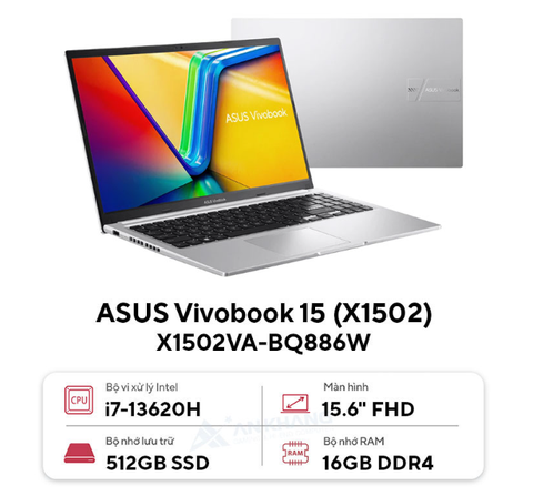 Laptop Asus Vivobook 15 X1502VA-BQ886W (Intel Core i7-13620H | 16GB | 512GB | Intel UHD | 15.6 inch FHD IPS | Win 11 | Bạc)