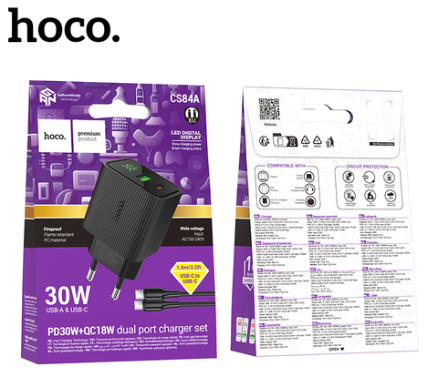 Bộ sạc Hoco CS84A PD30W+QC3.0 cao cấp kèm màn hình hiển thị kỹ thuật số (C đến C) (EU)