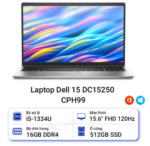 Laptop Dell 15 DC15250 - CPH99 71084746 (i5-1334U | 16GB | 512GB | 15.6 inch FHD+ 120Hz | Win11 | Bạc | Chính hãng BH tận nơi) Túi + Chuột + bàn di chuột + Bộ vệ sinh + Office
