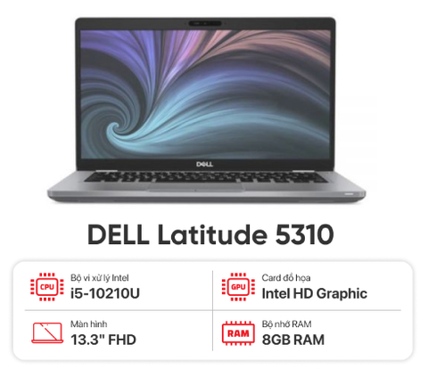 Laptop cũ [99%] Dell Latitude 5310 2 in 1 (i5-10310U | 8GB | 256GB | 13.3 inch FHD Xoay gập cảm ứng | Bạc) Tặng túi + Chuột * BẢO HÀNH 03 THÁNG *