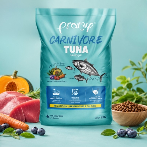 Hạt cho mèo giàu đạm PRAMY CARNIVORE Vị Cá Ngừ 7kg
