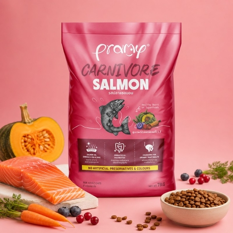 Hạt cho mèo giàu đạm PRAMY CARNIVORE Vị Cá Hồi 7kg