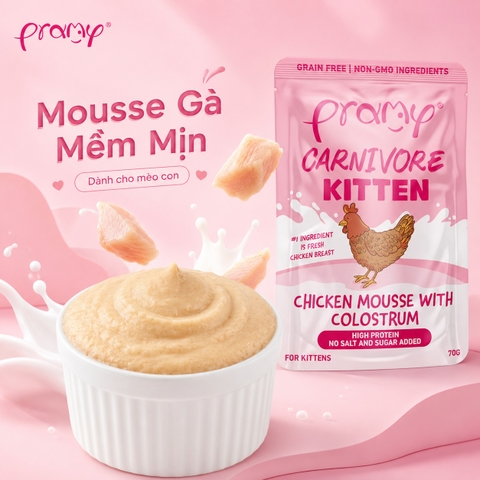 Pate Mèo Con PRAMY CARNIVORE Kitten Vị Gà Và Sữa Non Dạng Mousse Mềm Mịn 70g