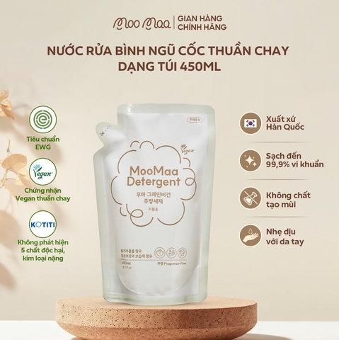 Nước rửa bình ngũ cốc thuần chay Moomaa - Dạng túi refill - 450ml/túi