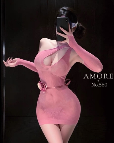 V560 VÁY HỒNG PHỐI NƠ EO