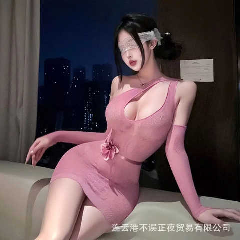 V560 VÁY HỒNG PHỐI NƠ EO