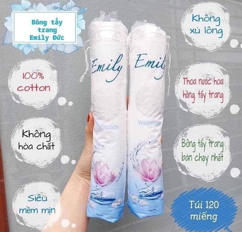 Bông tẩy trang Emily 100% cotton tự nhiên 120 miếng không xơ không rơi sợi mp64