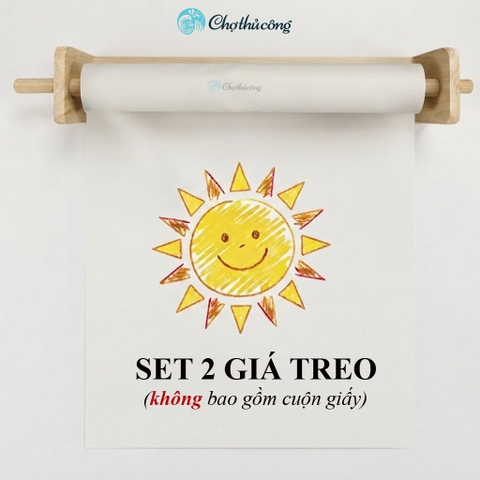 Combo 2 Set giá gỗ treo giấy cuộn gỗ thông, kệ gỗ chặn giấy KT 50x10cm