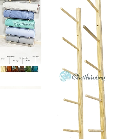 Kệ để thảm yoga bằng gỗ thông nhiều tầng, giá kệ gỗ treo thảm yoga gọn nhẹ, nhiều size tiện lợi đa năng, màu vintage