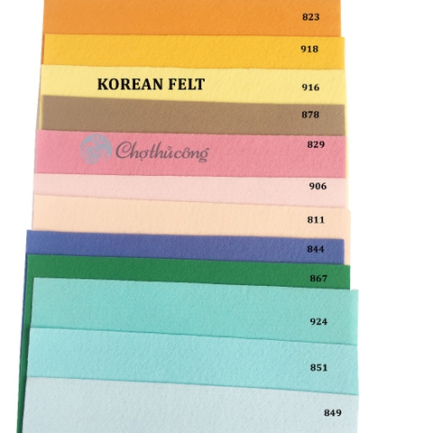 Vải nỉ cứng Hàn Quốc cao cấp D100 X R112cm Dày 1.2mm 12 màu Pastel (Premium Korean Felt) (vải không dệt-vải dạ-hardfelt)