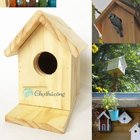 Tổ chim bằng gỗ nhiều màu, chuồng chim bồ câu trang trí vườn, Kệ lồng chim decor, nhà gỗ treo tường trang trí