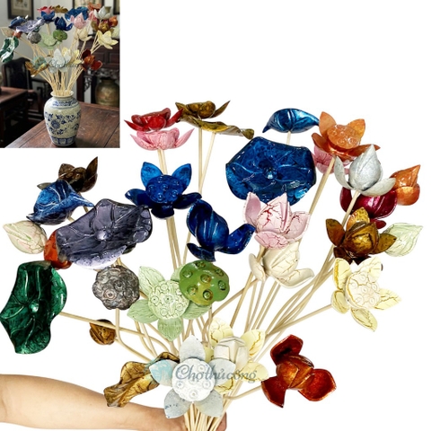 Hoa sen sơn mài decor trang trí - màu ngẫu nhiên, cành hoa sen giả trang trí ban thờ phòng khách