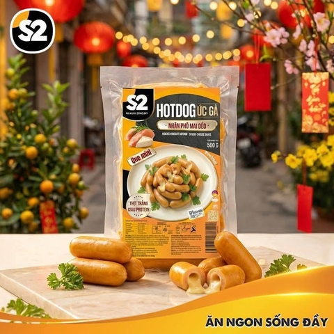 Hotdog ức gà phô mai dẻo S2 (21 cái / 500g / Gói)