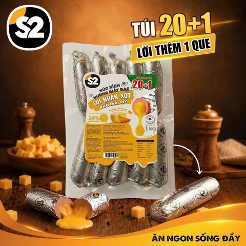 S2 Xúc xích giấy bạc phô mai Mỹ (21 cây / Gói 1,05kg)