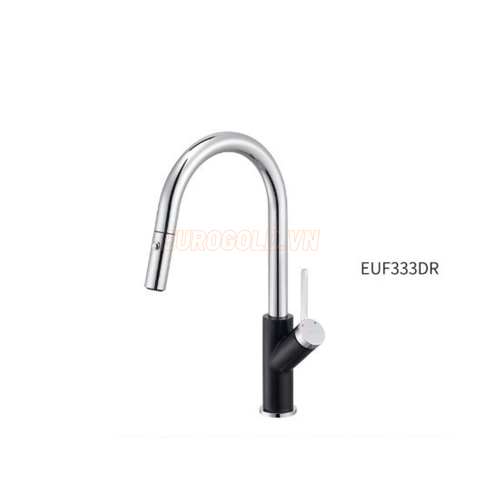 Vòi rửa bát dây rút Eurogold EVF333DR - inox 304, đen & bóng gương