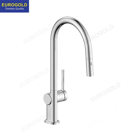 Vòi rửa bát dây rút Eurogold EUF515CR - Đồng, bóng gương