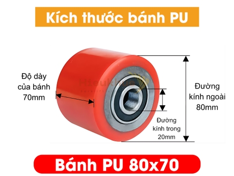 Bánh PU xe nâng tay 80x70 mới 100% chịu tải tốt, giá rẻ