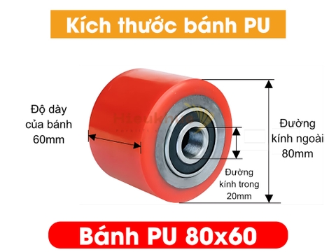 Bánh PU xe nâng tay 80x60 mới 100% chịu tải tốt, giá rẻ