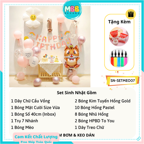 Set Trang Trí Sinh Nhật Tuổi Mèo Cho Bé SET MÈO 07