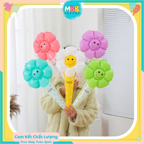[TẶNG ỔNG THỔI] Bong Bóng Tay Cầm Hoa Cúc Mặt Cười, Bong Bóng Phao Cài Tóc Hoa Cúc Trang Trí Chụp Ảnh Sinh Nhật
