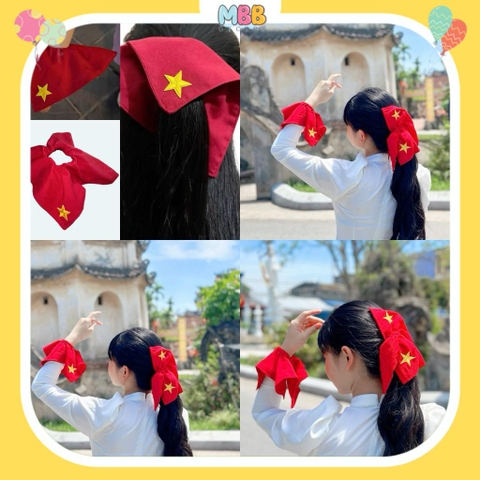 1 CÁI Scrunchies Cờ Đỏ Sao Vàng - phụ kiện buộc tóc cờ đỏ sao vàng ngôi sao thêu, phối khăn cờ đỏ sao vàng