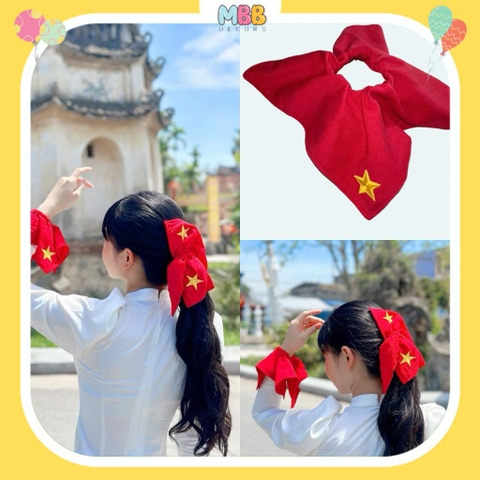 1 CÁI Scrunchies Cờ Đỏ Sao Vàng - phụ kiện buộc tóc cờ đỏ sao vàng ngôi sao thêu, phối khăn cờ đỏ sao vàng