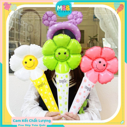 [TẶNG ỔNG THỔI] Bong Bóng Tay Cầm Hoa Cúc Mặt Cười, Bong Bóng Phao Cài Tóc Hoa Cúc Trang Trí Chụp Ảnh Sinh Nhật