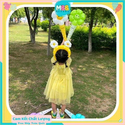[TẶNG ỔNG THỔI] Bong Bóng Tay Cầm Hoa Cúc Mặt Cười, Bong Bóng Phao Cài Tóc Hoa Cúc Trang Trí Chụp Ảnh Sinh Nhật