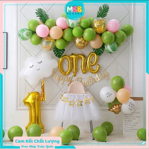 Set Bóng Trang Trí Sinh Nhật Thôi Nôi Cho Bé, Set Sinh Nhật 1 Tuổi Đầy Đủ Phụ Kiện Như Mẫu (Tặng Bơm & Keo)