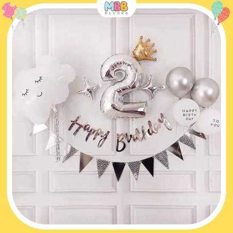 Set Bóng Trang Trí Sinh Nhật Thôi Nôi Cho Bé, Set Sinh Nhật 1 Tuổi Đầy Đủ Phụ Kiện Như Mẫu (Tặng Bơm & Keo)