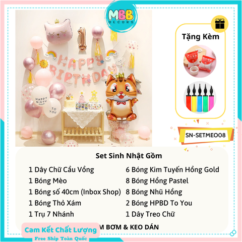 Set Trang Trí Sinh Nhật Tuổi Mèo Cho Bé SET MÈO 08