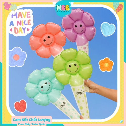 [TẶNG ỔNG THỔI] Bong Bóng Tay Cầm Hoa Cúc Mặt Cười, Bong Bóng Phao Cài Tóc Hoa Cúc Trang Trí Chụp Ảnh Sinh Nhật