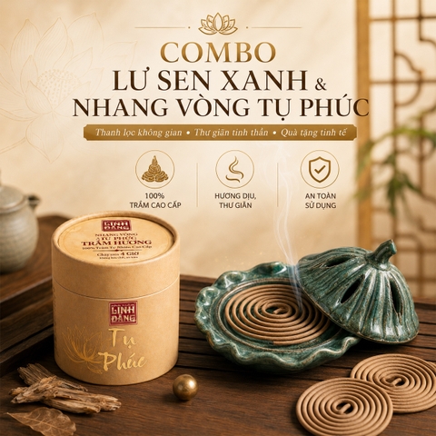 Nhang Vòng Trầm Hương Cao Cấp Tụ Phúc 4H Kèm Lư Gốm – Bộ Đốt Trầm Sẵn Dùng Thơm Đậm Lưu Hương Lâu