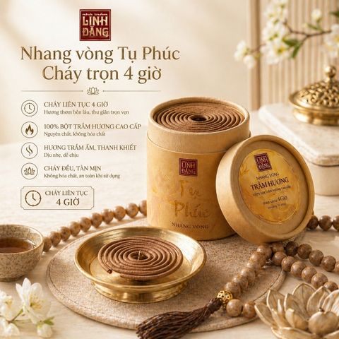Nhang Vòng Trầm Hương Cao Cấp Tụ Phúc Cháy 4 Giờ -Trầm Ủ Lâu Năm, Ít Khói, Thơm Sâu, Yoga Thiền Định