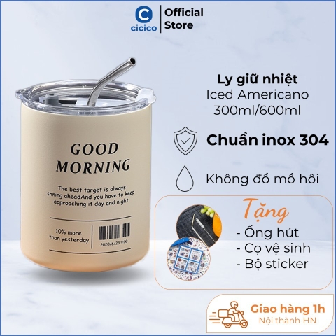 Ly giữ nhiệt Americano 600ml/300ml, cốc giữ nhiệt đến 12h không đổ mồ hôi, chuẩn inox 304