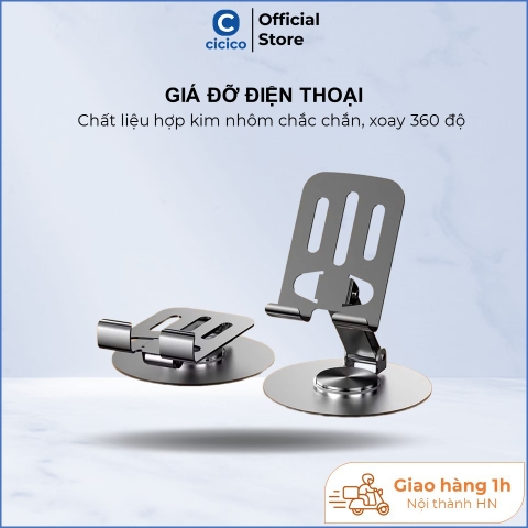 Giá đỡ điện thoại để bàn gấp gọn chân xoay 360 độ bằng hợp kim nhôm