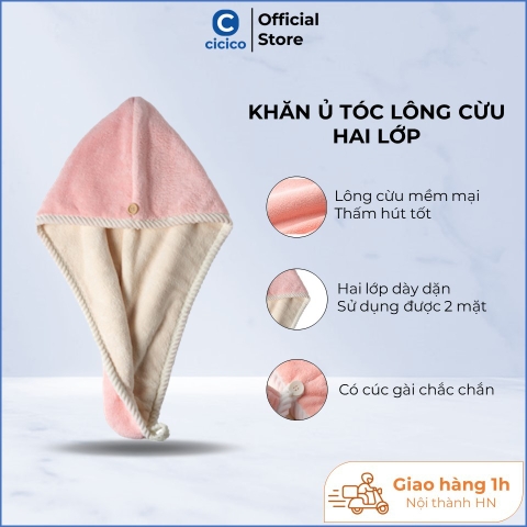 Khăn ủ tóc, khăn quấn đầu khô tóc siêu thấm hút, lau khô siêu tốc, khăn lau khô tóc loại dày cao cấp dày Cicico B191