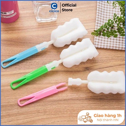 Cọ rửa bình sữa, cốc chén bằng bọt biển C122 nhiều màu sắc, đầu mút có thể thay thế.