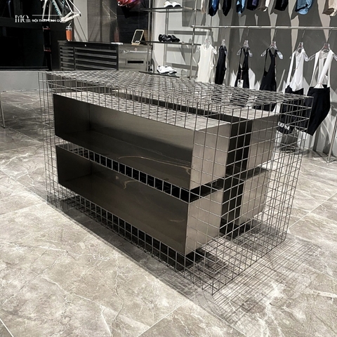 Raw Mesh Glass Dining Table - Bàn trưng bày Raw – mặt kính + lưới Inox